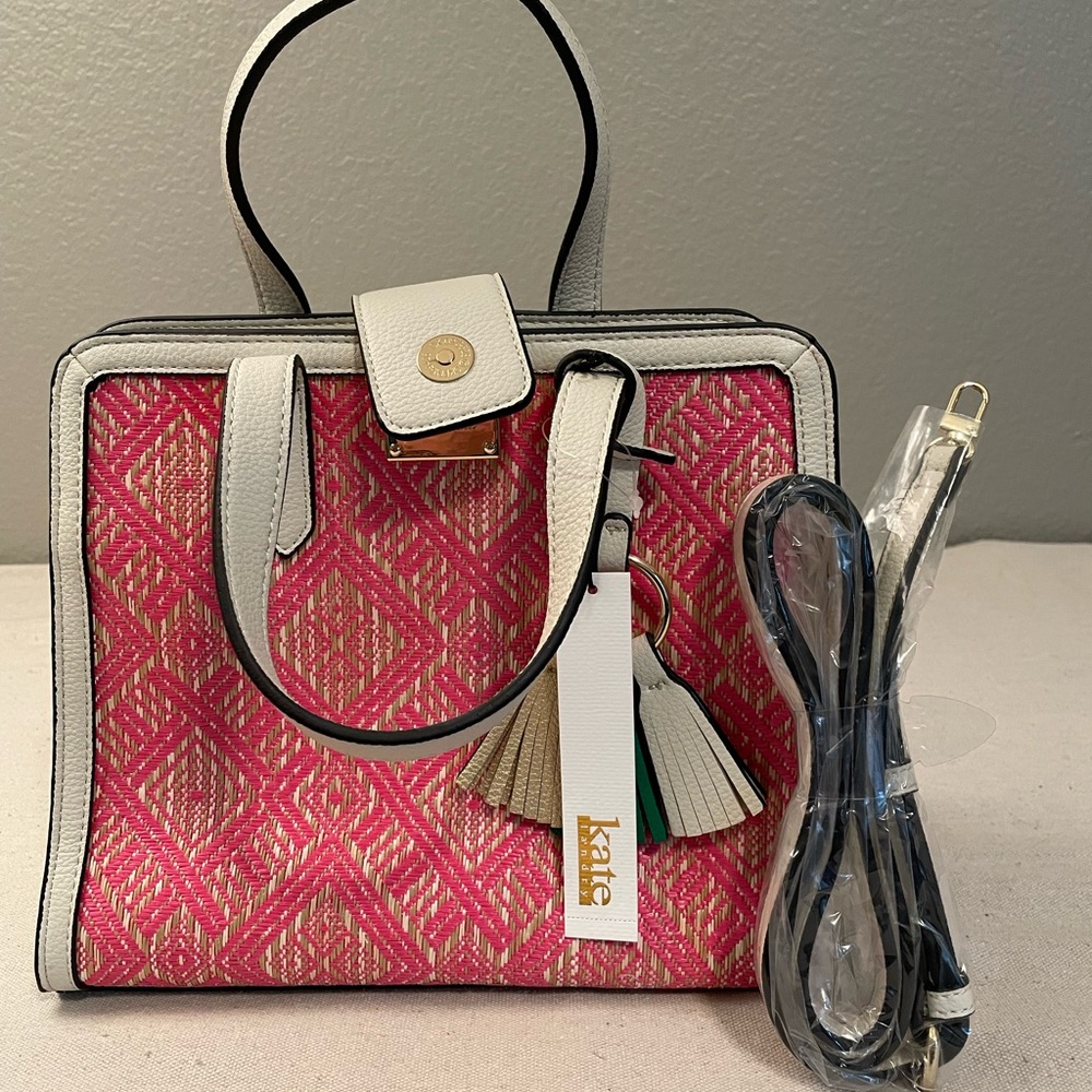 Kate Landry Pink and Cream Diamond Print Hand Bag - Picture 5 of 16